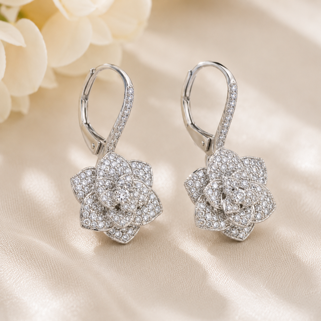 Women's Silver Plated Floral Statement Drop Earrings