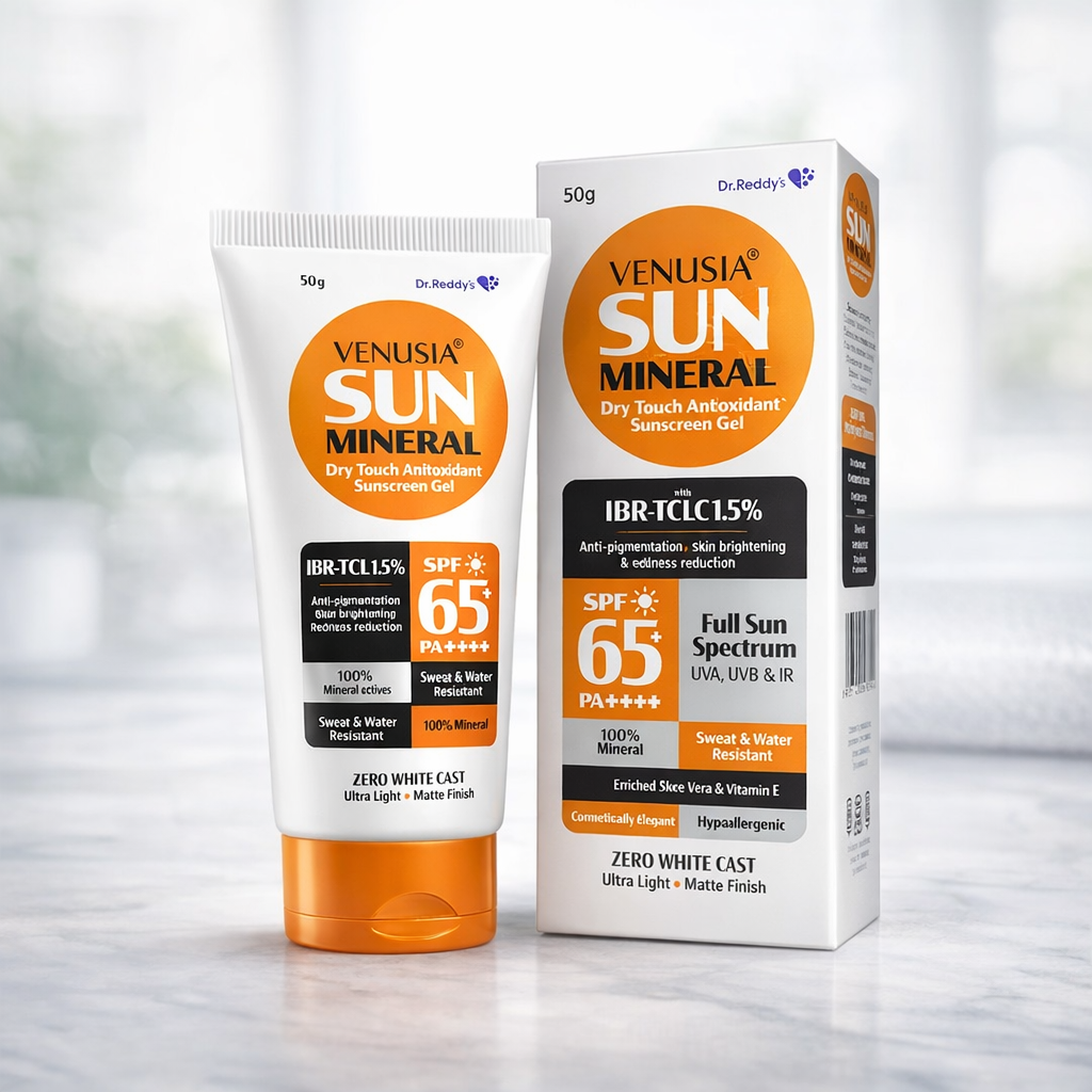 Venusia Sun Mineral Dry Touch Sunscreen Gel SPF 65+ PA++++ 50g