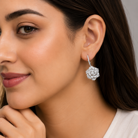 Women's Silver Plated Floral Statement Drop Earrings