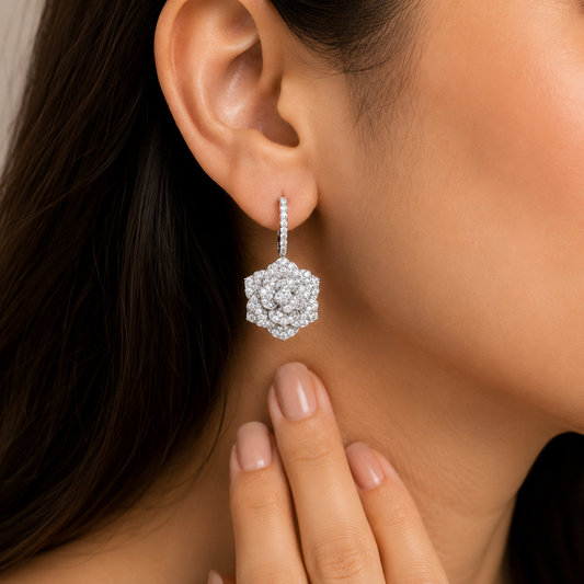 Women's Silver Plated Floral Statement Drop Earrings