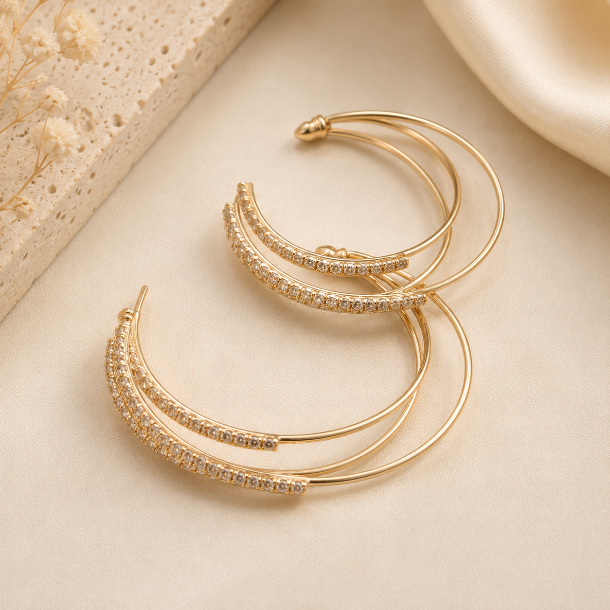 Women's Gold Plated Crystal Stone Triple Hoop Earrings