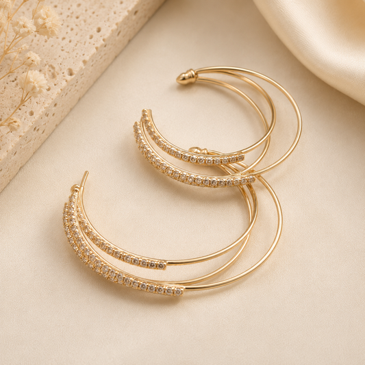 Women's Gold Plated Crystal Stone Triple Hoop Earrings