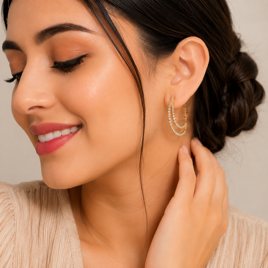 Women's Gold Plated Crystal Stone Triple Hoop Earrings
